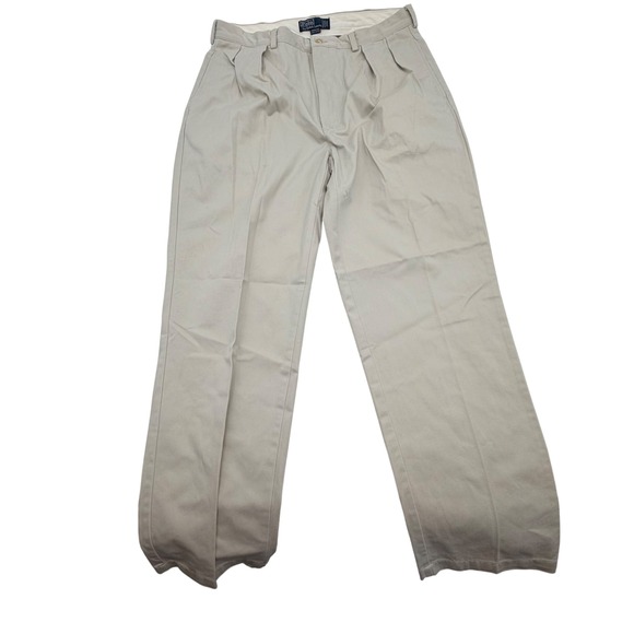 Polo Ralph Lauren Andrew Pant Mens 38x34 Tan Khaki Double Pleated Chino Trousers - Picture 5 of 10